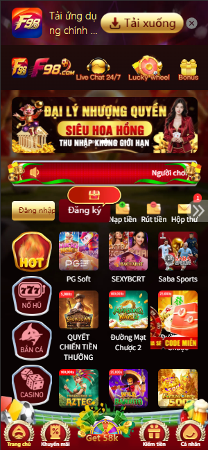 Sảnh game VN-F98 gồm Nổ Hũ, Bắn Cá và Live Casino